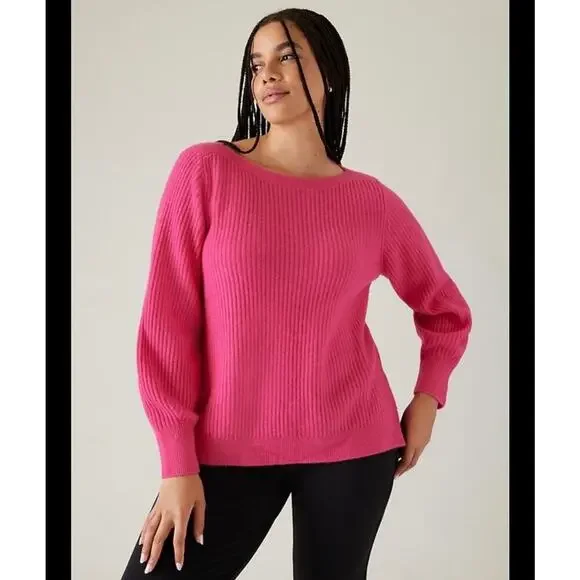 Athleta Layover Pullover Sweater in Tulip pink Size Small - Picture 1 of 7